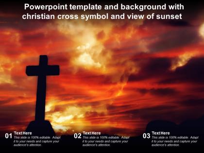Powerpoint template and background with christian cross symbol and view of sunset