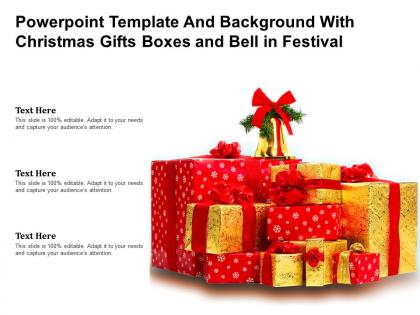 Powerpoint template and background with christmas gifts boxes and bell in festival