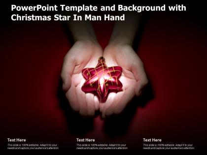 Powerpoint template and background with christmas star in man hand