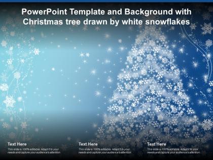 Powerpoint template and background with christmas tree drawn by white snowflakes