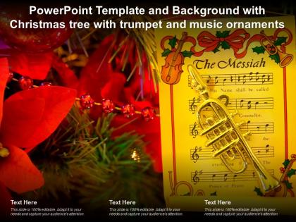 Powerpoint template and background with christmas tree with trumpet and music ornaments
