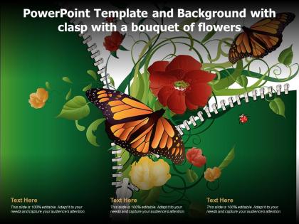 Powerpoint template and background with clasp with a bouquet of flowers