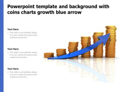 Powerpoint template and background with coins charts growth blue arrow