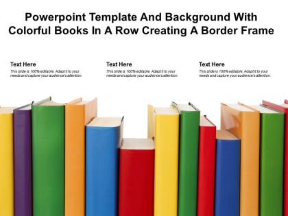 Powerpoint template and background with colorful books in a row creating a border frame