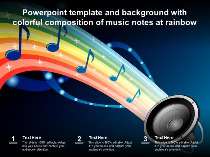 Powerpoint template and background with colorful composition of music notes at rainbow