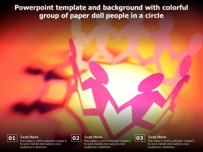 Powerpoint template and background with colorful group of paper doll people in a circle