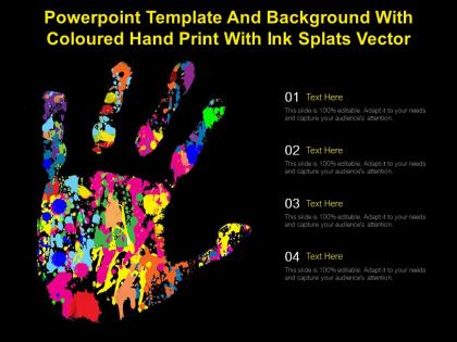Powerpoint template and background with coloured hand print with ink splats vector