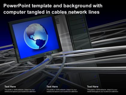 Powerpoint template and background with computer tangled in cables network lines