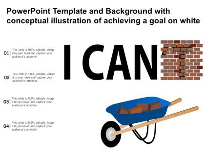 Powerpoint template and background with conceptual illustration of achieving a goal on white