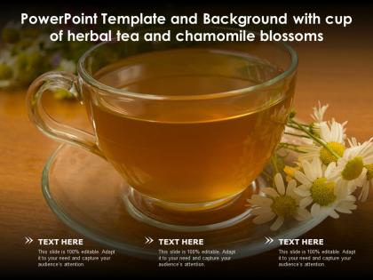 Powerpoint template and background with cup of herbal tea and chamomile blossoms