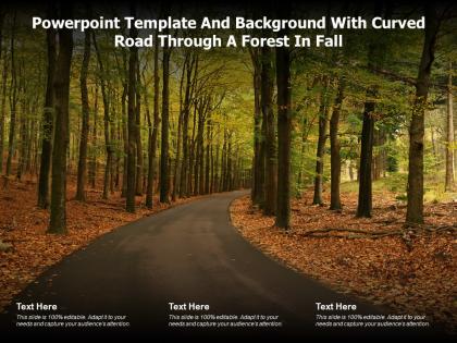 Powerpoint template and background with curved road through a forest in fall