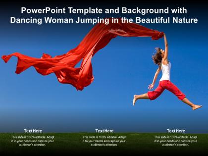 Powerpoint template and background with dancing woman jumping in the beautiful nature