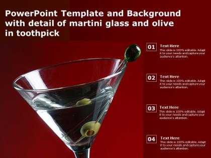 Powerpoint template and background with detail of martini glass and olive in toothpick