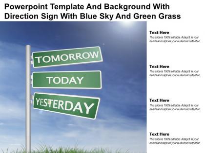 Powerpoint template and background with direction sign with blue sky and green grass