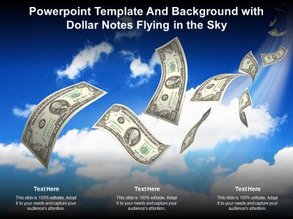 Powerpoint template and background with dollar notes flying in the sky