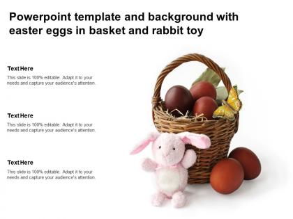 Powerpoint template and background with easter eggs in basket and rabbit toy