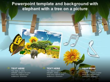 Powerpoint template and background with elephant with a tree on a picture