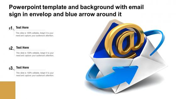 Powerpoint template and background with email sign in envelop and blue arrow around it