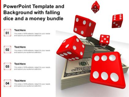 Powerpoint template and background with falling dice and a money bundle