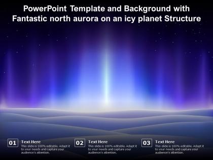 Powerpoint template and background with fantastic north aurora on an icy planet structure