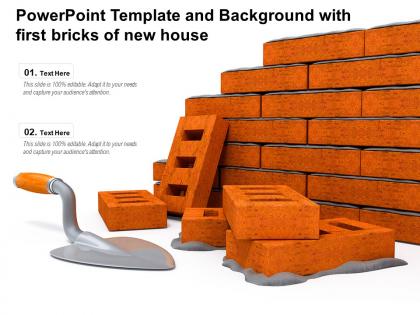 Powerpoint template and background with first bricks of new house brick wall foundation
