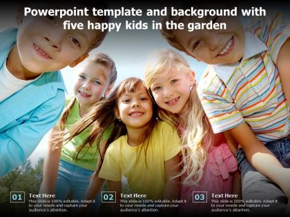 Powerpoint template and background with five happy kids in the garden