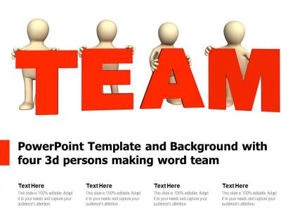 Powerpoint template and background with four 3d persons making word team