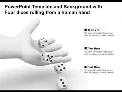 Powerpoint template and background with four dices rolling from a human hand
