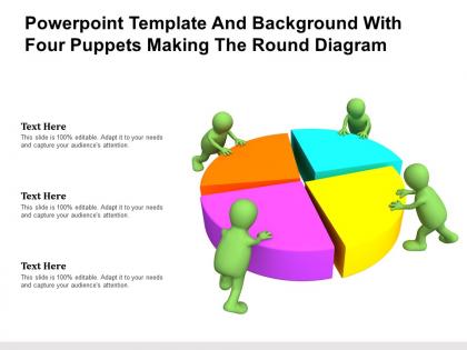 Powerpoint template and background with four puppets making the round diagram