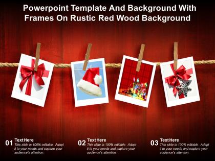 Powerpoint template and background with frames on rustic red wood background
