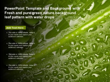 Powerpoint template and background with fresh pure green nature background leaf pattern with water drops