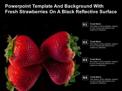 Powerpoint template and background with fresh strawberries on a black reflective surface