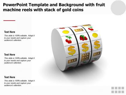 Powerpoint template and background with fruit machine reels with stack of gold coins
