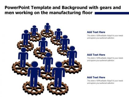 Powerpoint template and background with gears and men working on the manufacturing floor