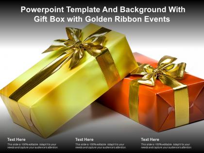 Powerpoint template and background with gift box with golden ribbon events