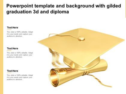 Powerpoint template and background with gilded graduation 3d and diploma