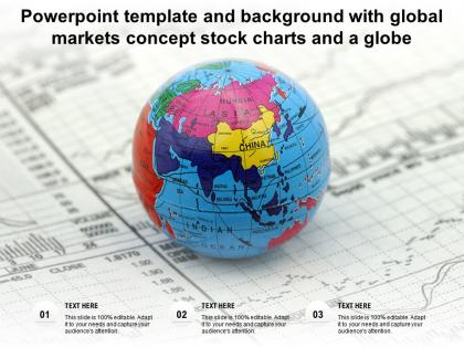 Powerpoint template and background with global markets concept stock charts and a globe