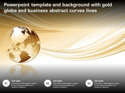 Powerpoint template and background with gold globe and business abstract curves lines