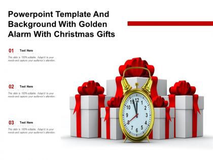 Powerpoint template and background with golden alarm with christmas gifts