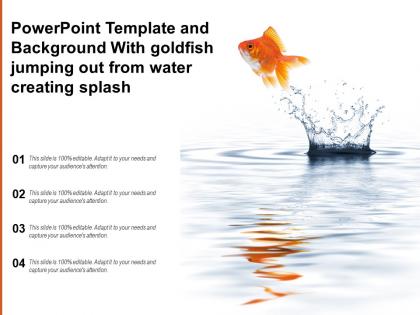 Powerpoint template and background with goldfish jumping out from water creating splash