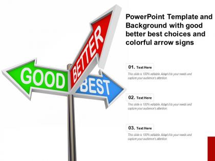 Powerpoint template and background with good better best choices and colorful arrow signs