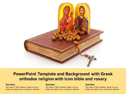 Powerpoint template and background with greek orthodox religion with icon bible and rosary