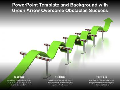 Powerpoint template and background with green arrow overcome obstacles success