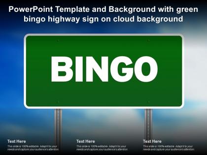 Powerpoint template and background with green bingo highway sign on cloud background