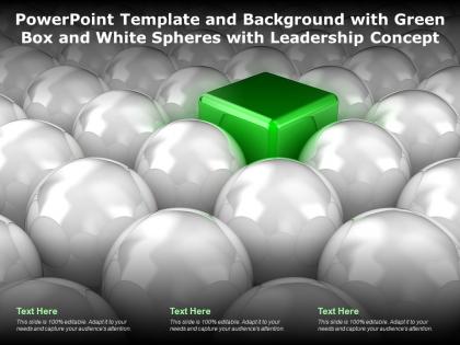 Powerpoint template and background with green box and white spheres with leadership concept