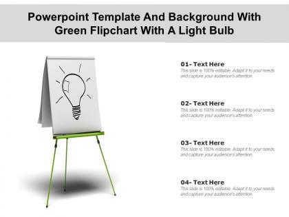 Powerpoint template and background with green flipchart with a light bulb
