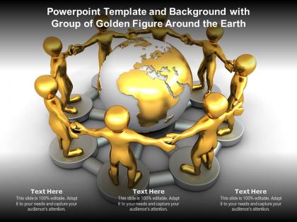 Powerpoint template and background with group of golden figure around the earth