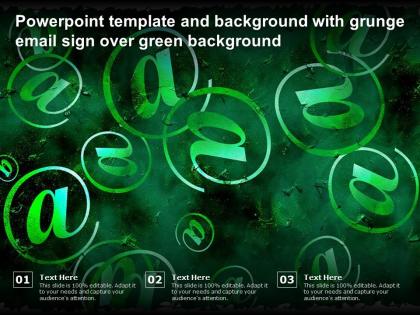 Powerpoint template and background with grunge email sign over green background