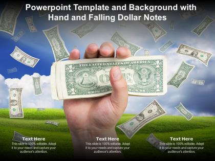 Powerpoint template and background with hand and falling dollar notes