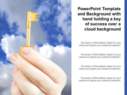Powerpoint template and background with hand holding a key of success over a cloud